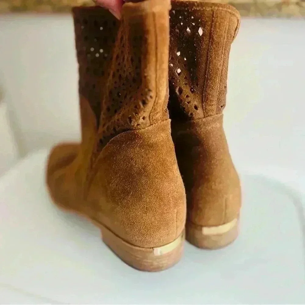 MICHAEL KORS Sunny Ankle Boots Leather Suede Booties Caramel Brown 8